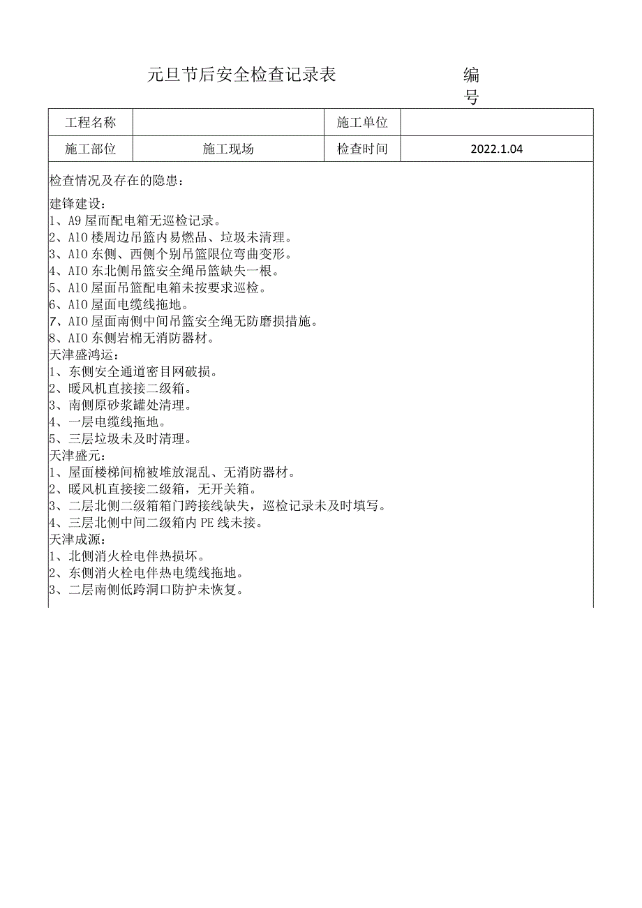 元旦节后安全检查记录-2022.01.04.docx_第1页