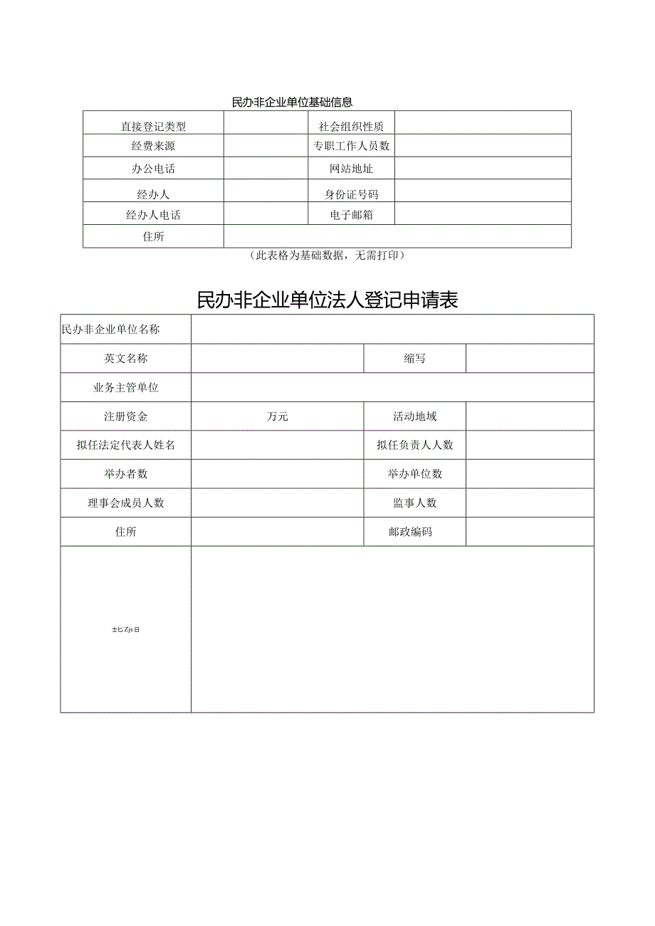 民办非企业单位基础信息此表格为基础数据无需打印民办非企业单位法人登记申请表.docx_第1页