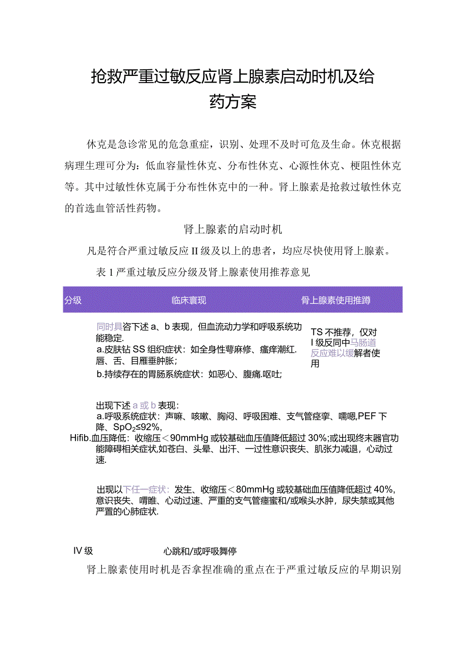 抢救严重过敏反应肾上腺素启动时机及给药方案.docx_第1页