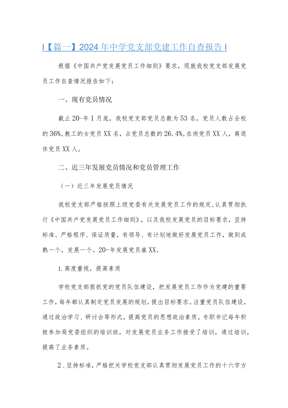 2024年中学党支部党建工作自查报告.docx_第1页