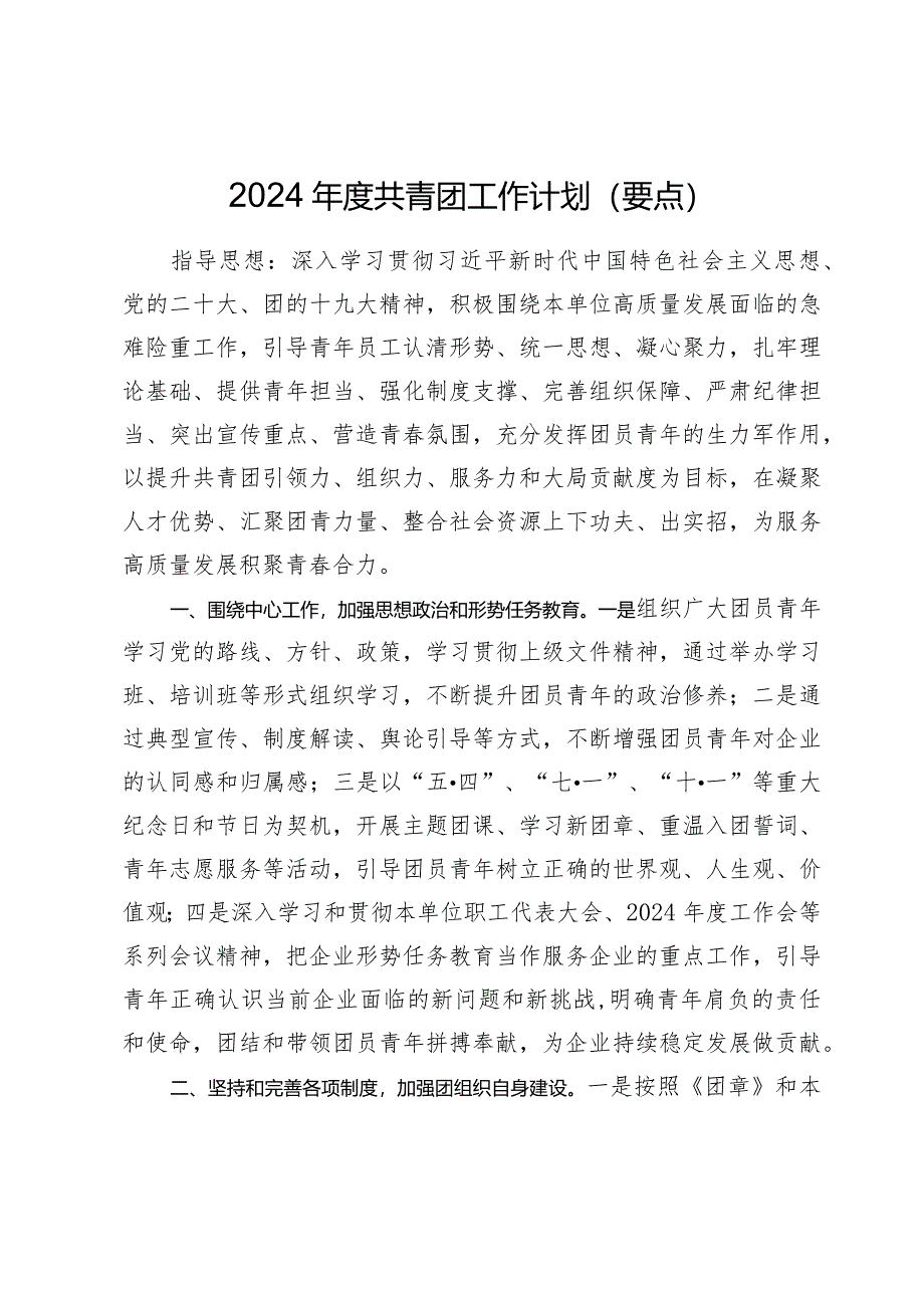 2024年度共青团工作计划（要点）.docx_第1页