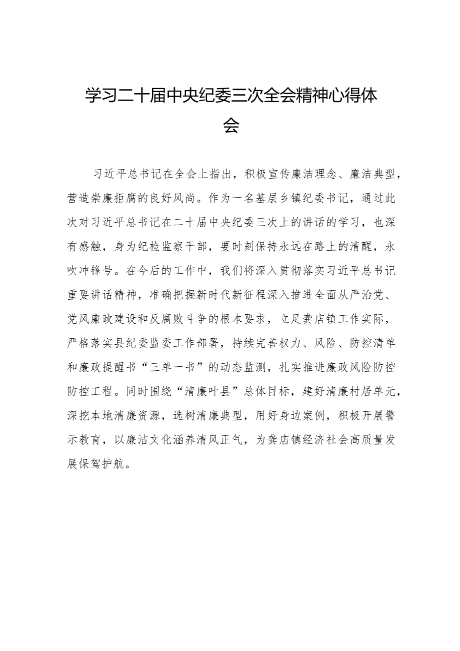 学习贯彻二十届中央纪委三次全会精神心得体会发言稿十九篇.docx_第1页