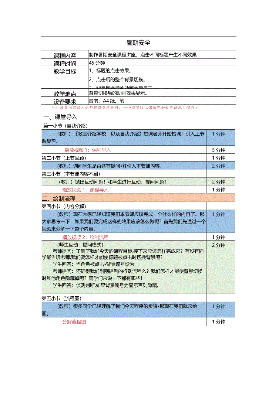 小学五年级课后服务：scratch少儿编程三阶第10课：暑期安全教案.docx_第1页