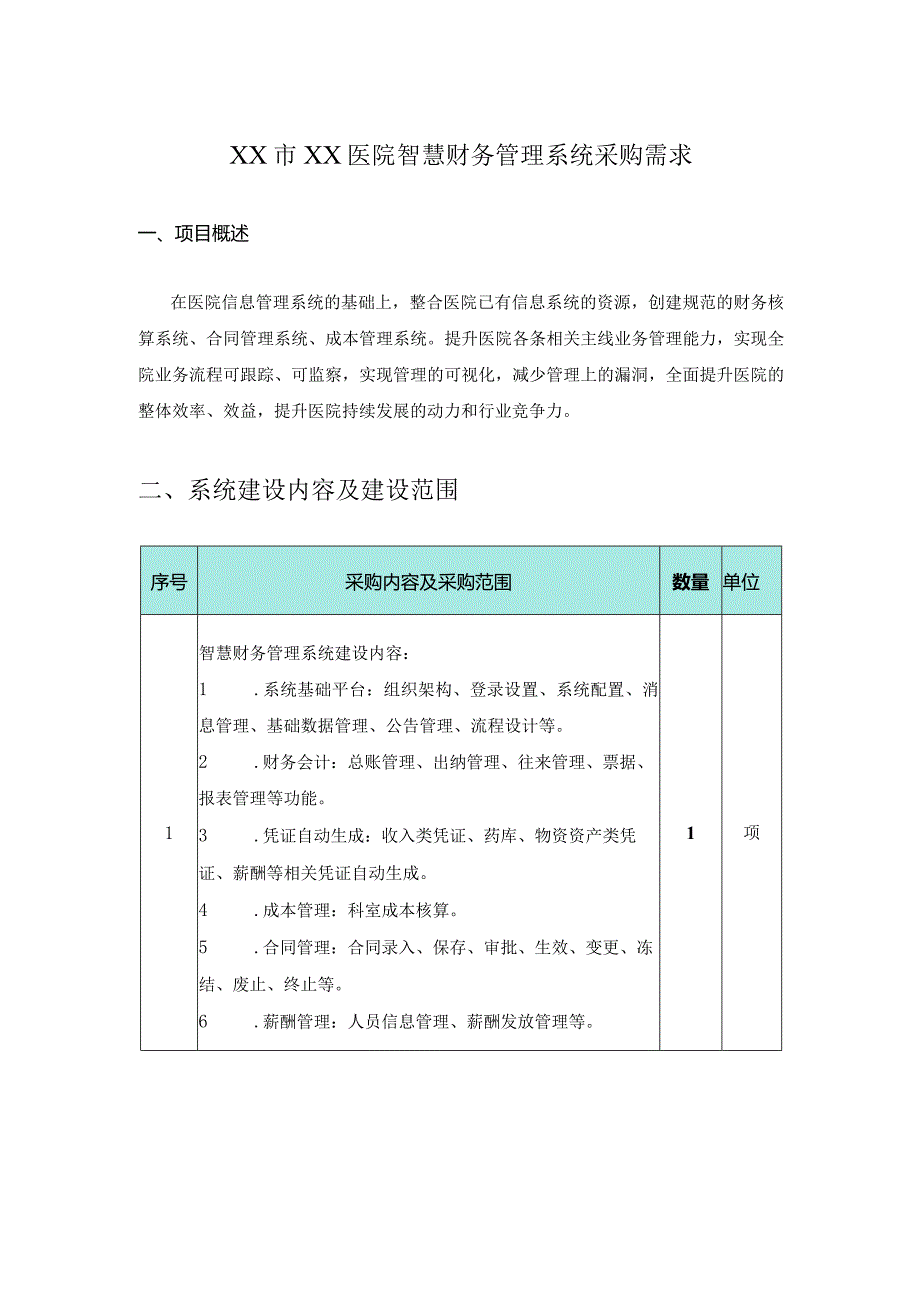 XX市XX医院智慧财务管理系统采购需求.docx_第1页