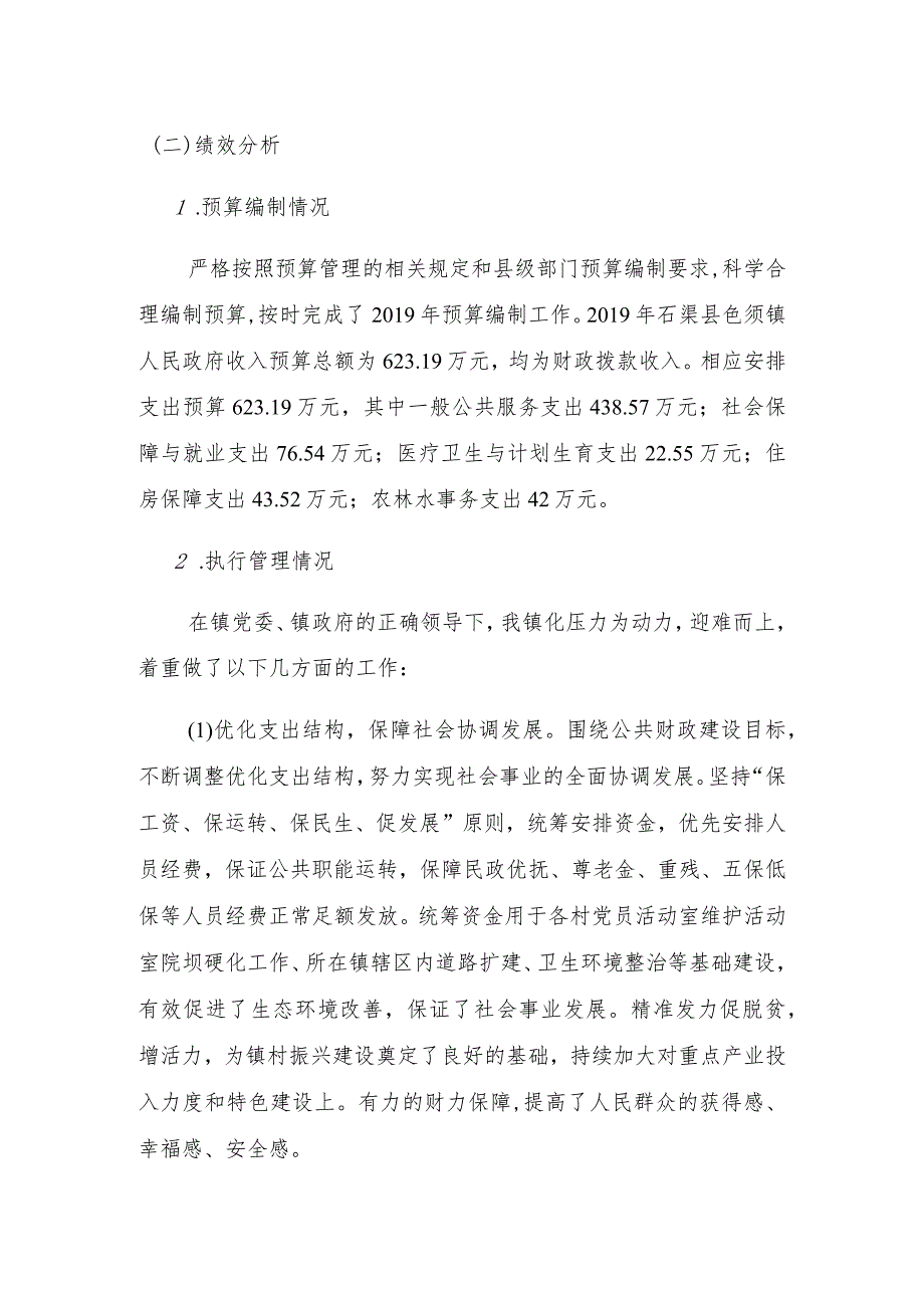 石渠县色须镇人民政府2019年度整体支出绩效评价自评报告.docx_第2页