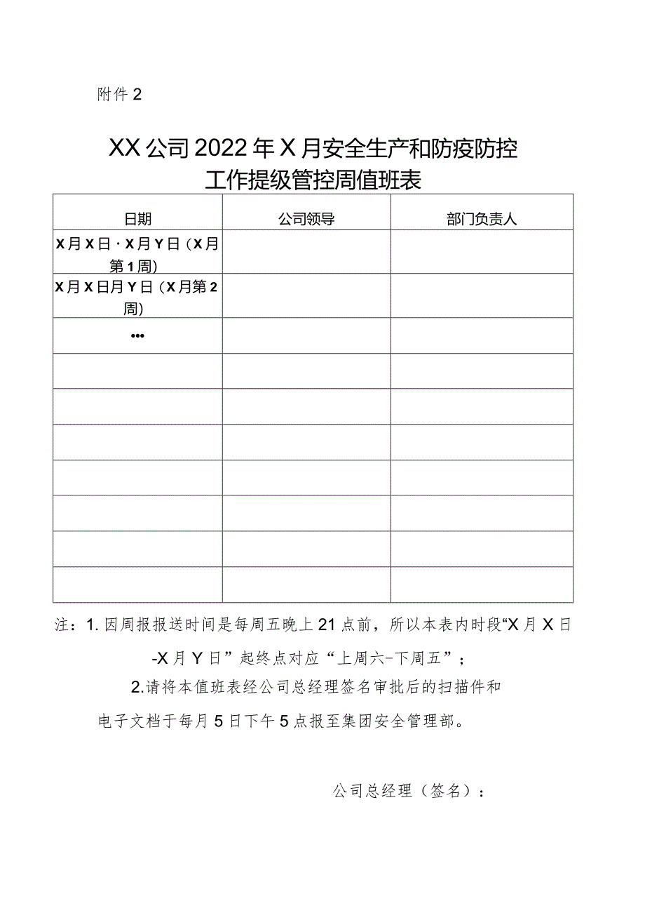 公司安全和防疫工作提级管控周值班表每月日下午点前报送.docx_第1页