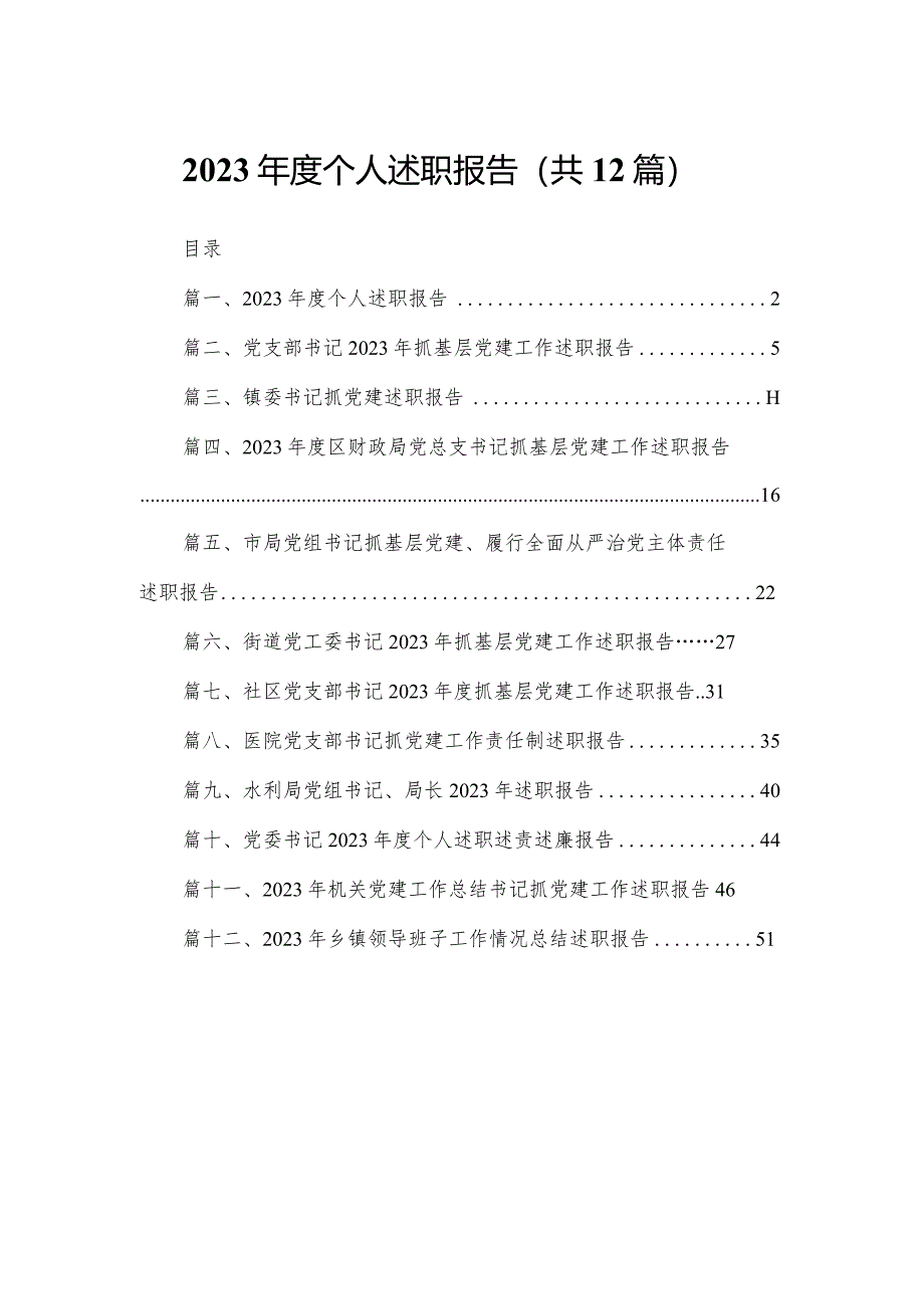 2023年度个人述职报告12篇(最新精选).docx_第1页