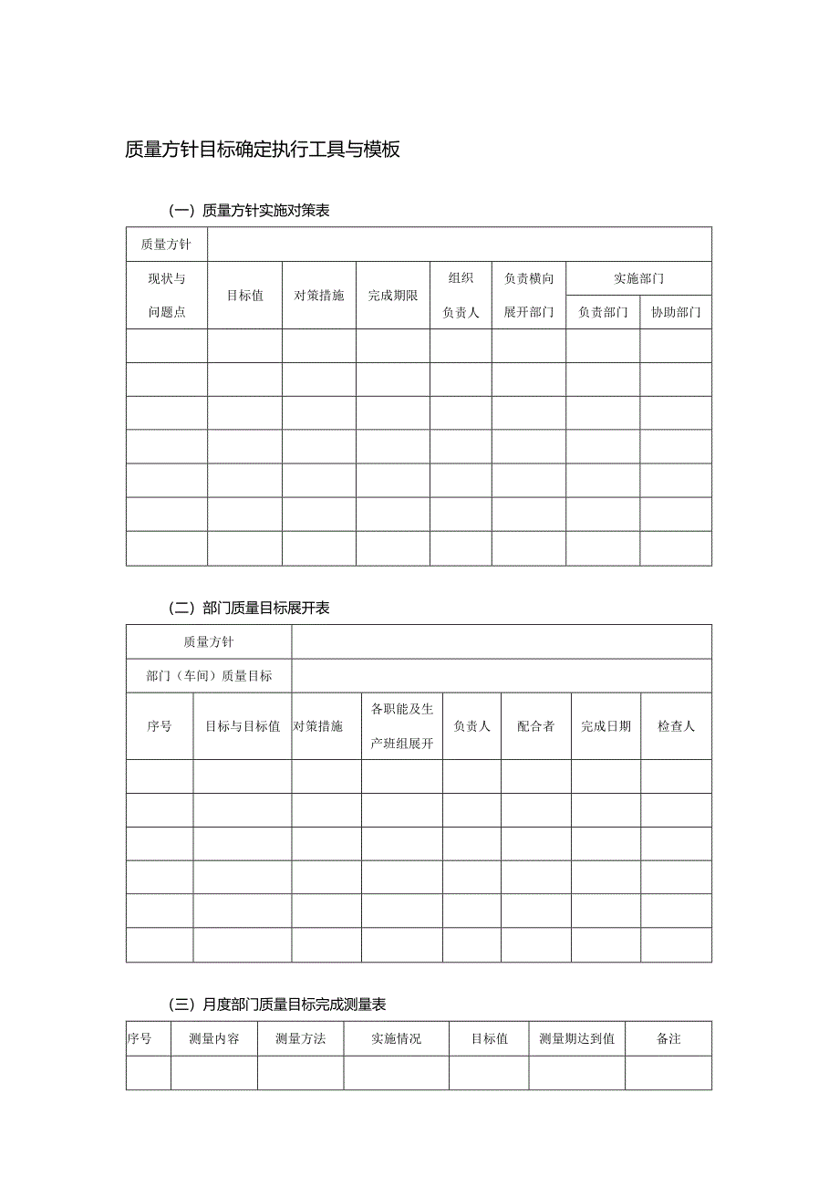 质量方针目标确定执行工具与模板.docx_第1页