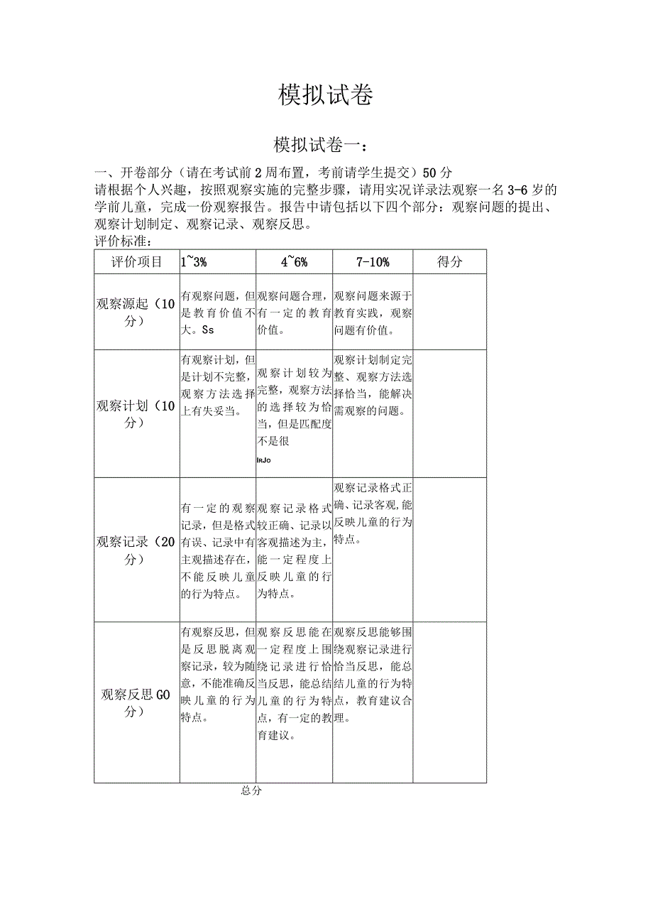 学前儿童行为观察模拟试卷ABCD附答案.docx_第1页