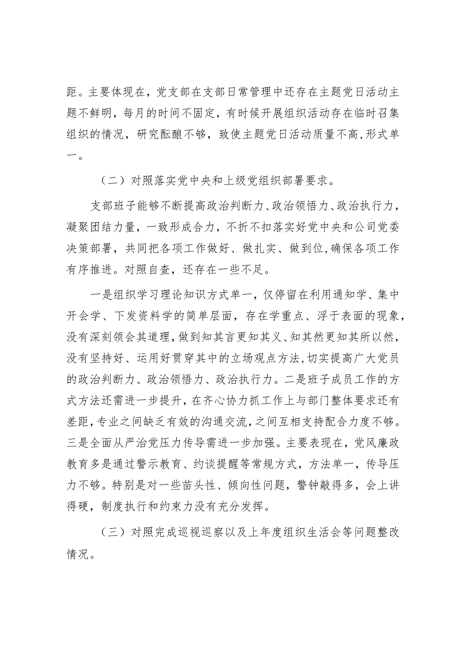 公司党支部班子2022年度组织生活会对照检查材料【】.docx_第3页