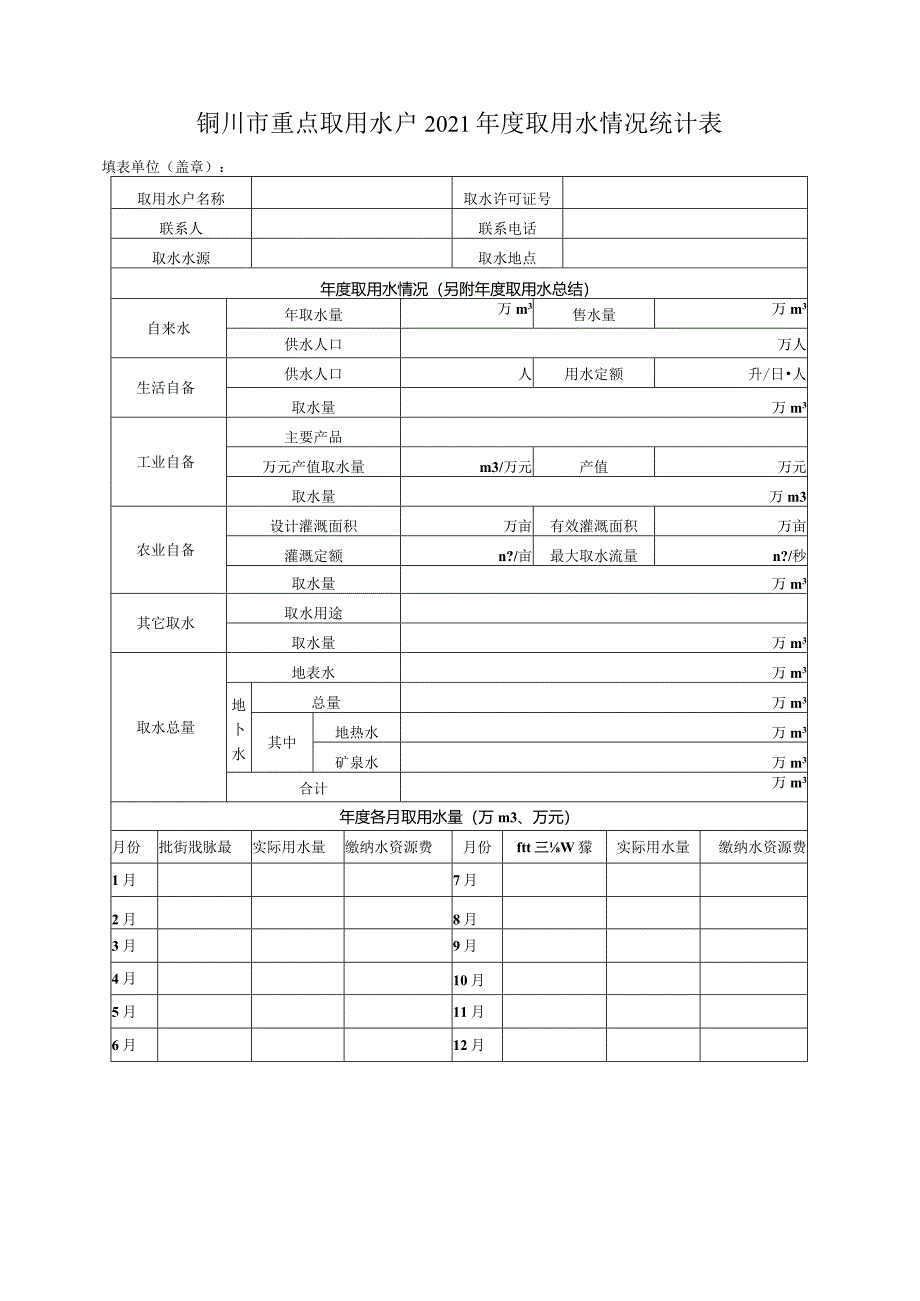 铜川市重点取用水户2021年度取用水情况统计表填表单位盖章.docx_第1页