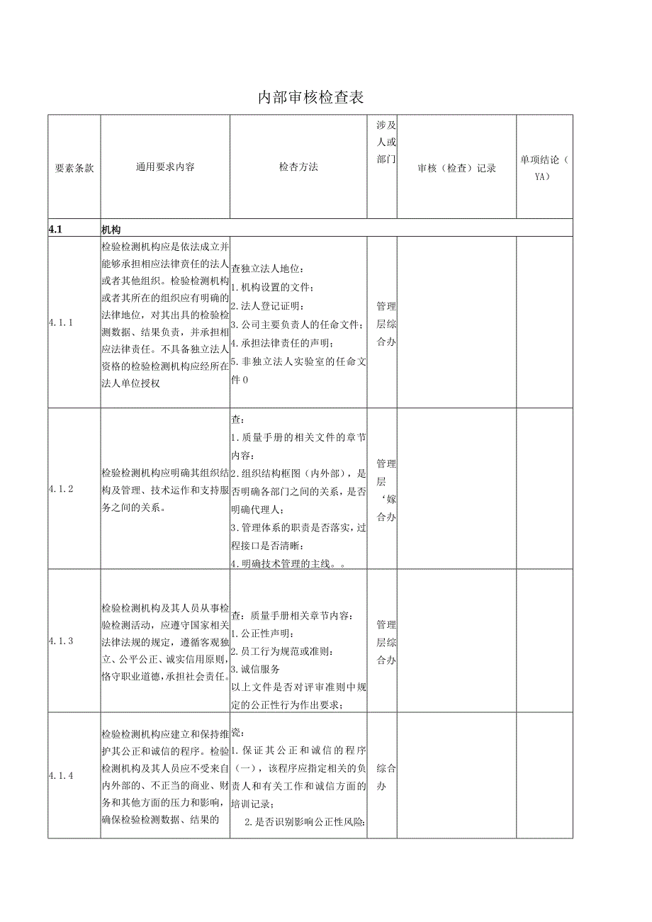 内部审核检查表.docx_第1页