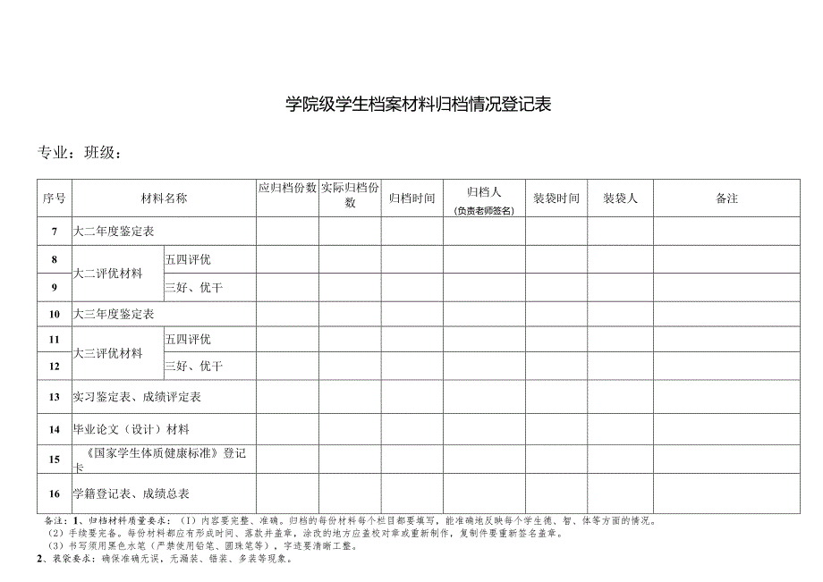 学生档案材料归档情况登记表汇编（大学适用）.docx_第2页