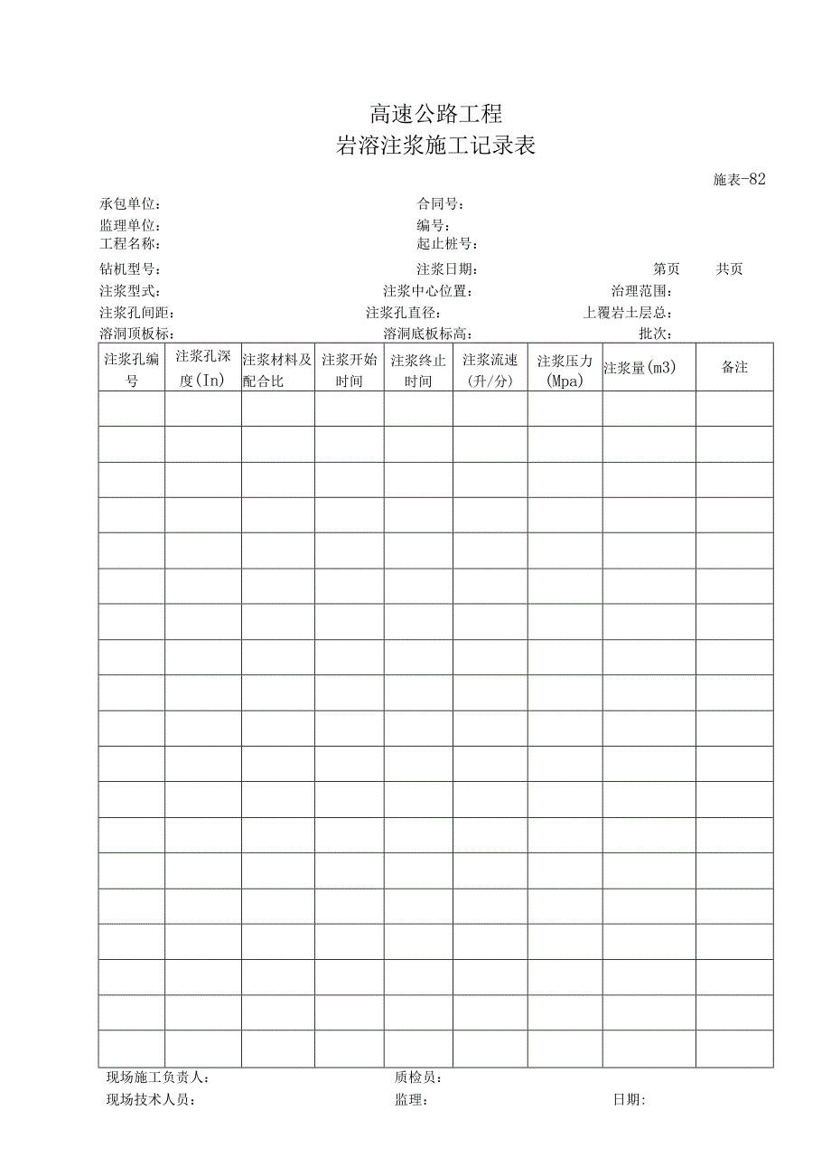 施表-82 岩溶注浆施工记录表.docx_第1页