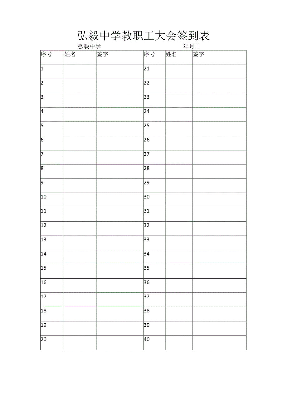 弘毅中学教职工大会签到表.docx_第1页