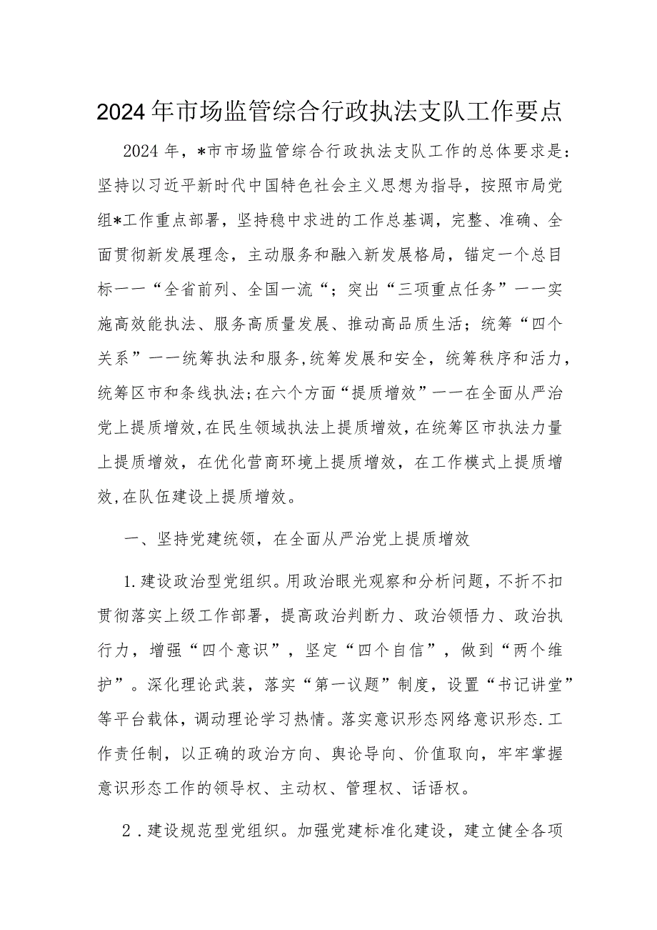 2024年市场监管综合行政执法支队工作要点.docx_第1页