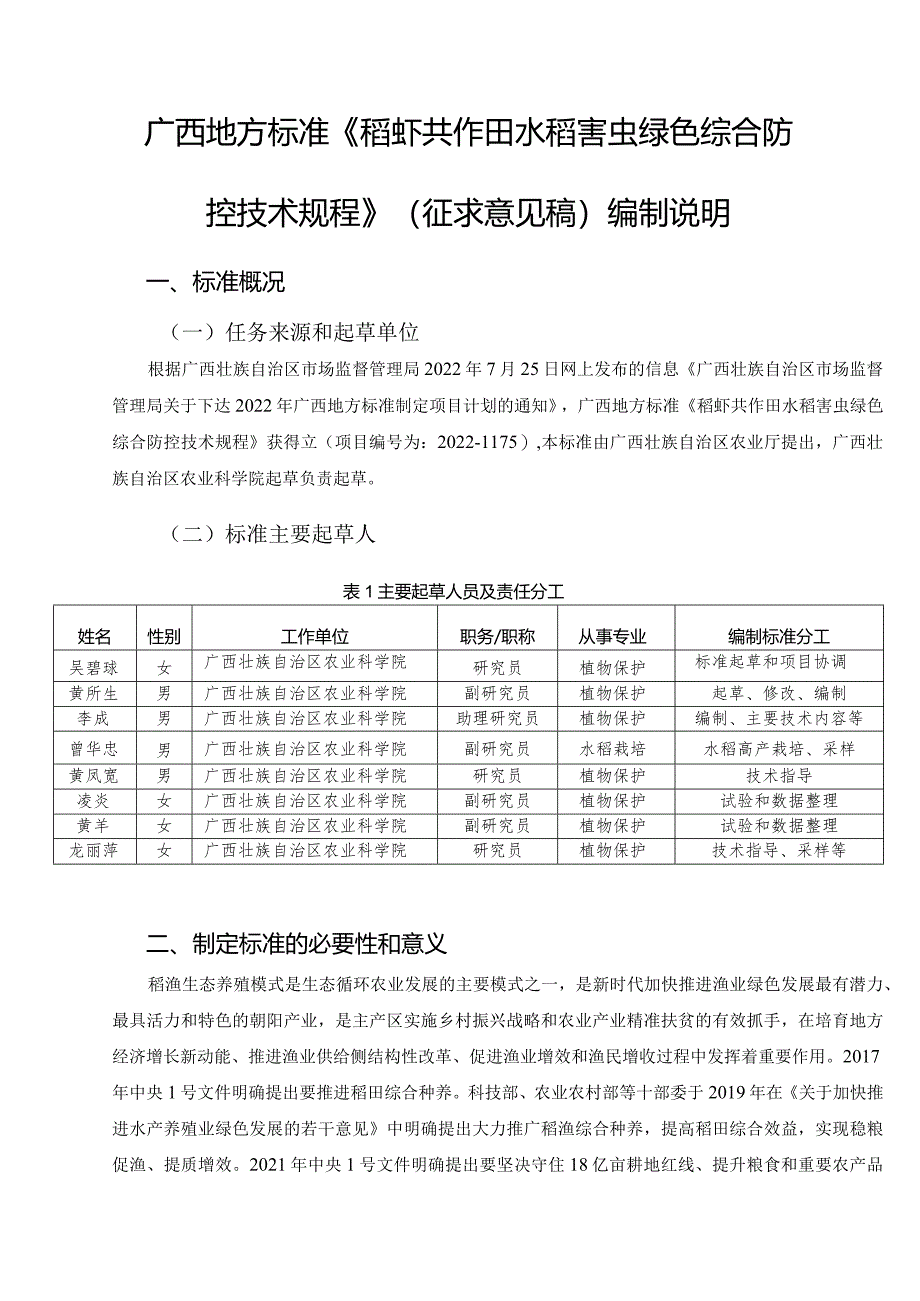 DB45T-稻虾共作田水稻害虫绿色综合防控技术规程编制说明.docx_第1页