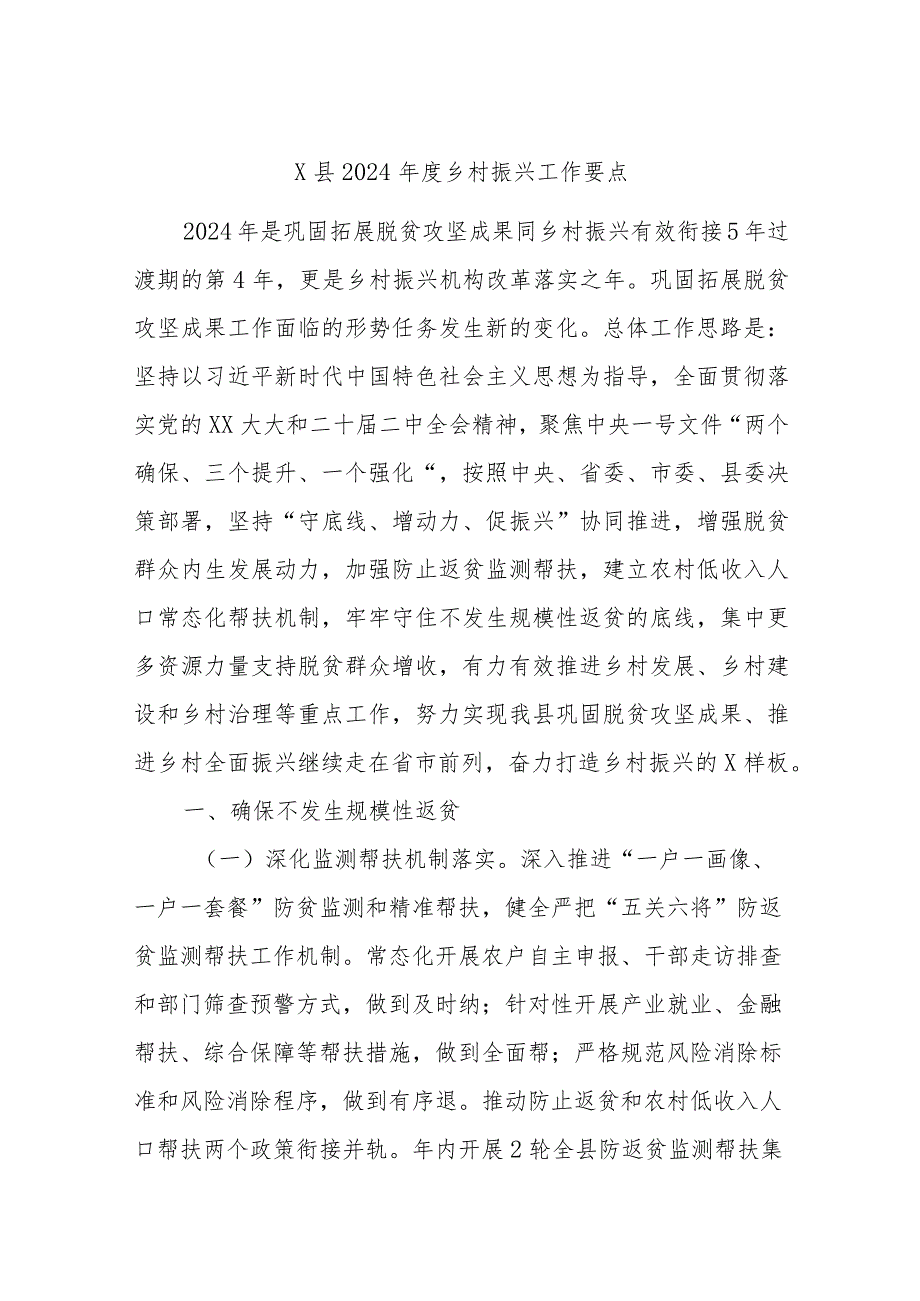 X县2024年度乡村振兴工作要点.docx_第1页