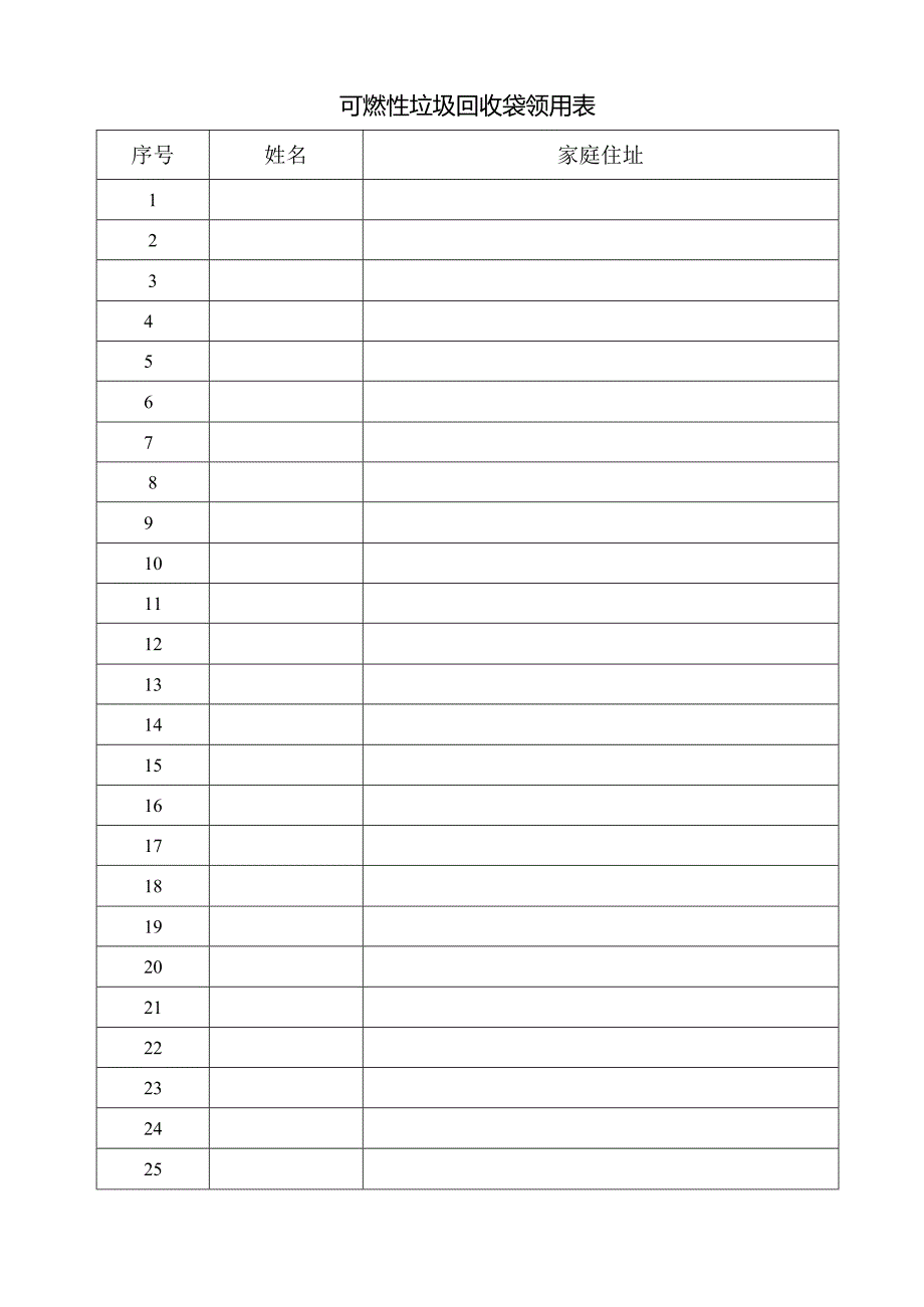 可燃性垃圾回收袋领用表（2023年）.docx_第1页