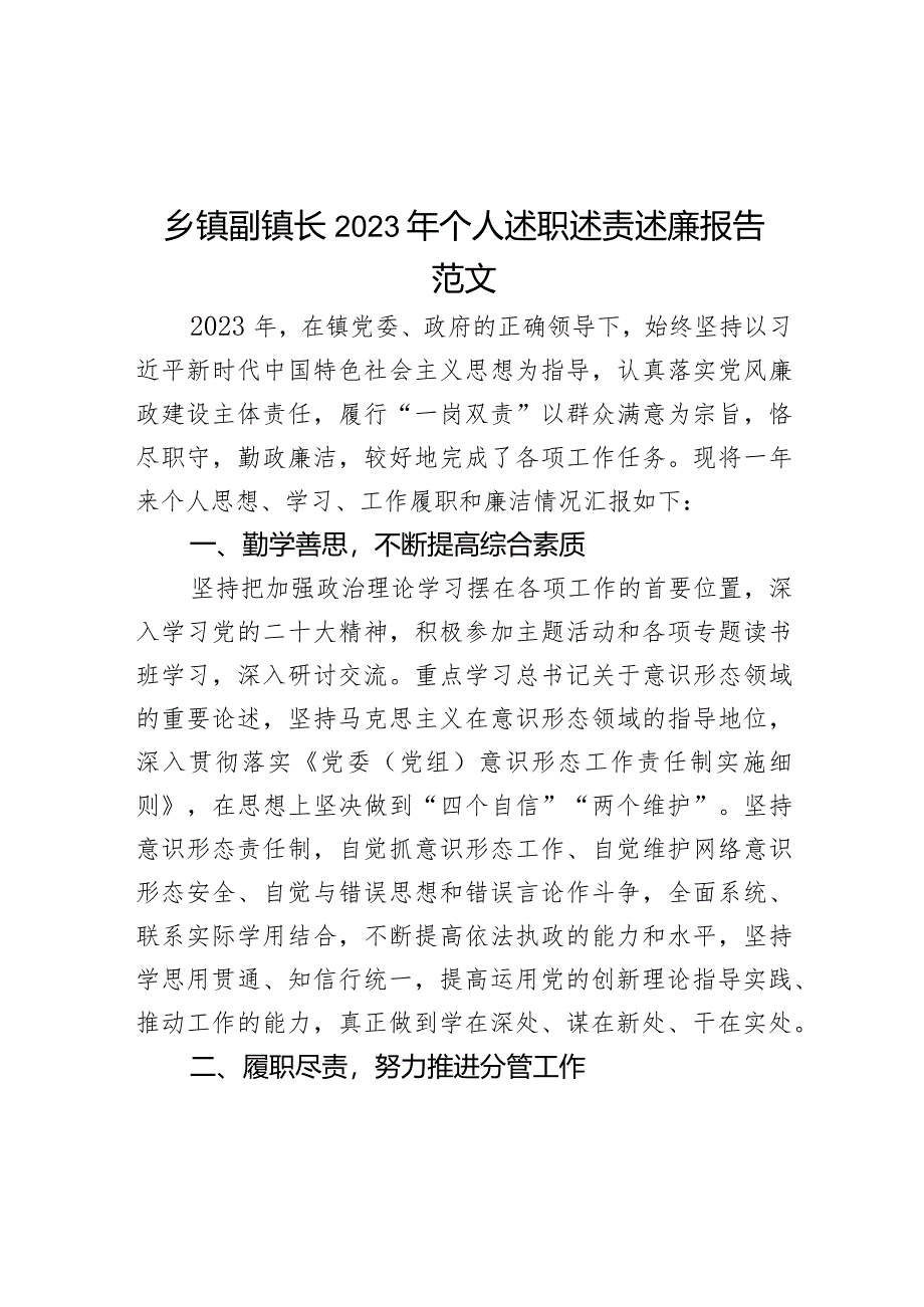 2023年个人述职述责述廉报告工作总结汇报.docx_第1页