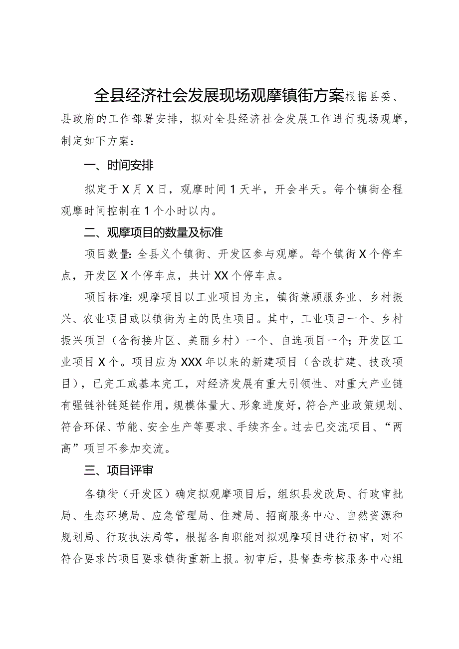 全县经济社会发展现场观摩镇街方案.docx_第1页