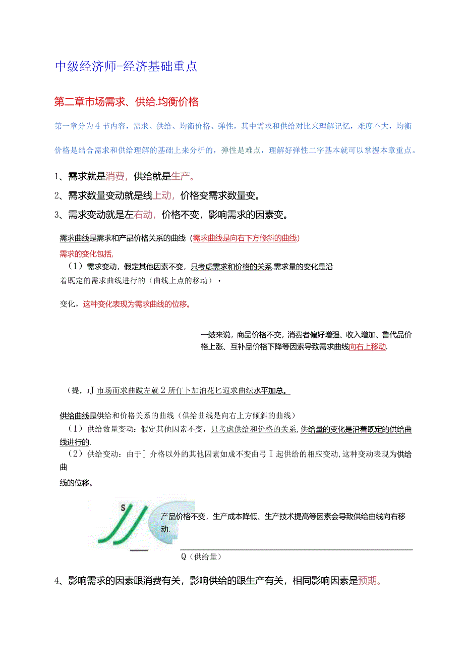 2024年中级经济基础 第二章 市场需求、供给、均衡价格 重点.docx_第1页