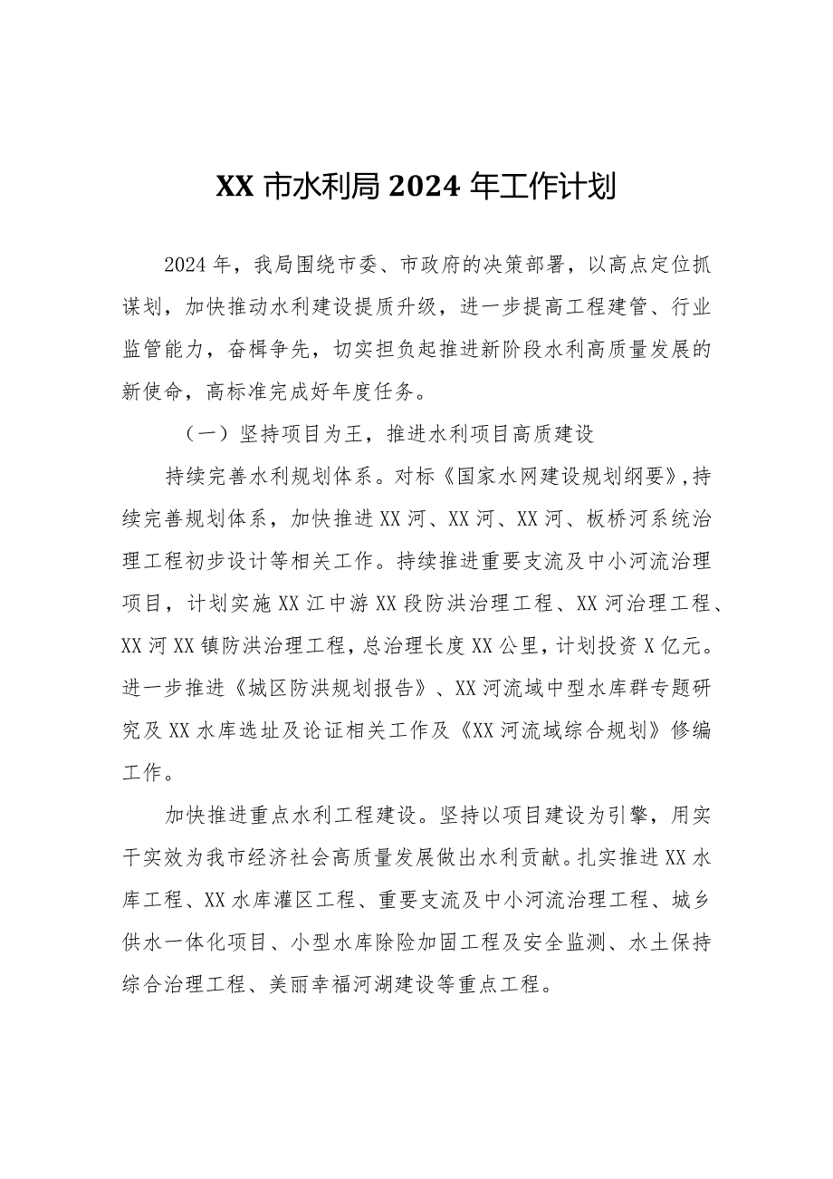 XX市水利局2024年工作计划.docx_第1页