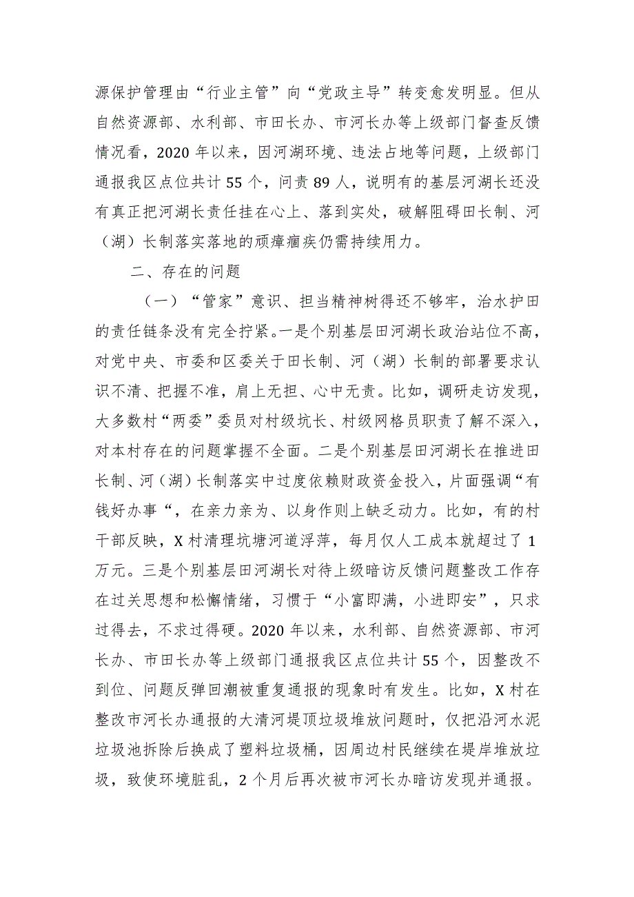 关于基层党员干部落实田长制、河（湖）长制情况的调研报告.docx_第2页