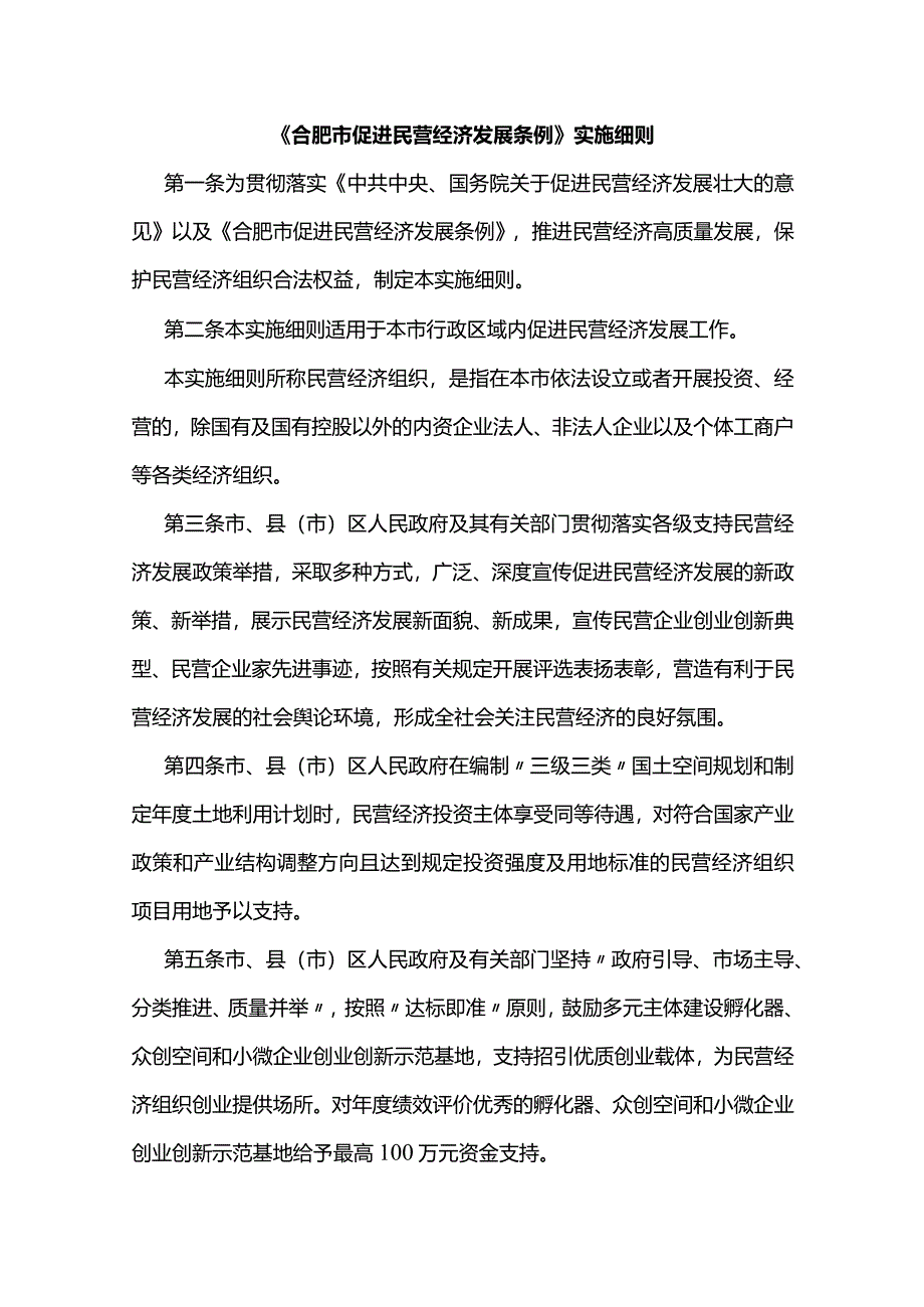 《合肥市促进民营经济发展条例》实施细则.docx_第1页