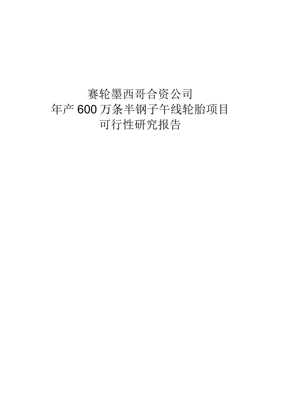 赛轮墨西哥合资公司年产600万条半钢子午线轮胎项目可行性研究报告.docx_第1页