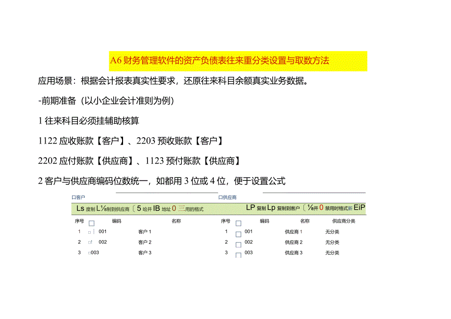 A6财务管理软件的资产负债表往来重分类设置与取数方法.docx_第1页