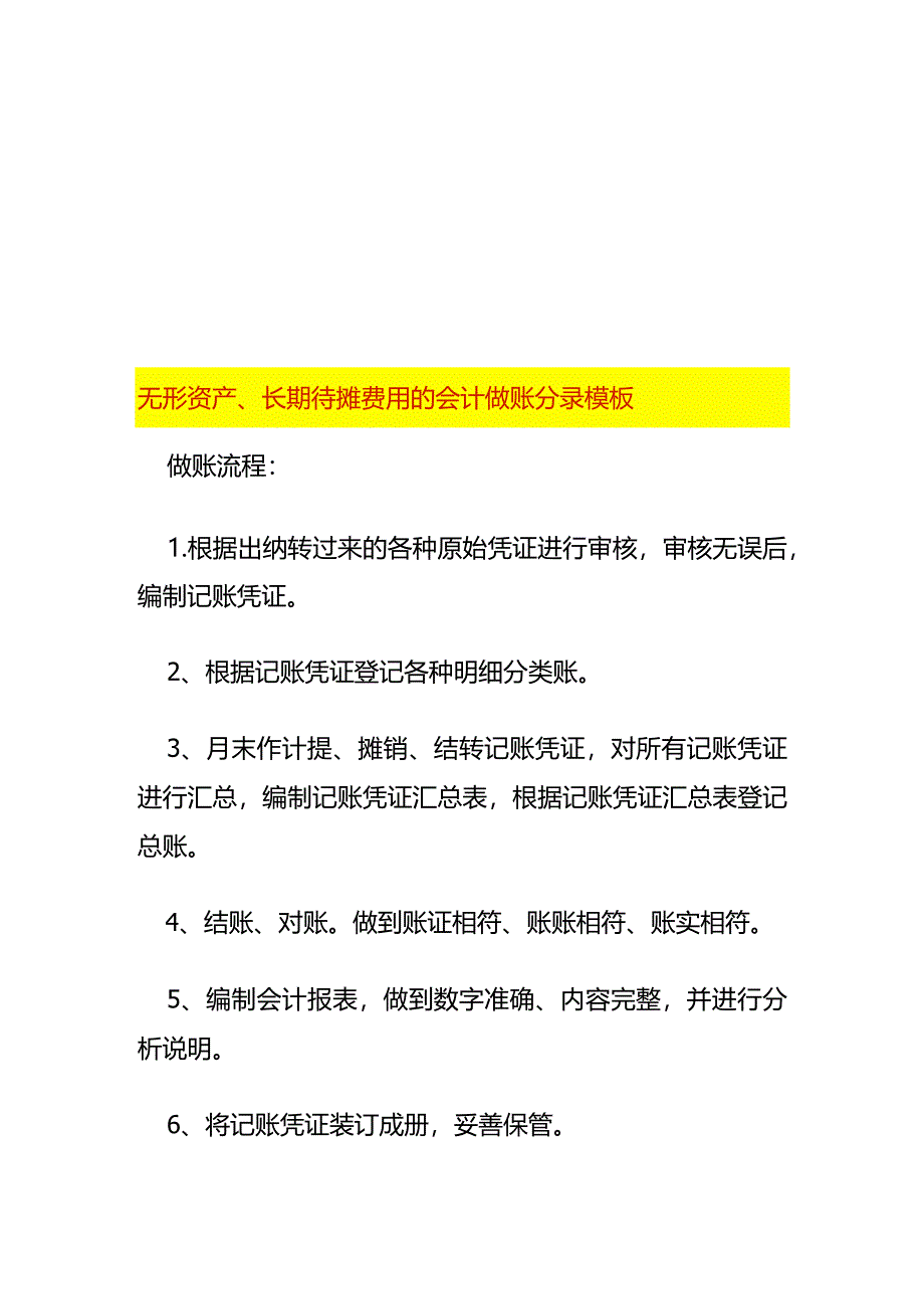 无形资产、长期待摊费用的会计做账分录模板.docx_第1页