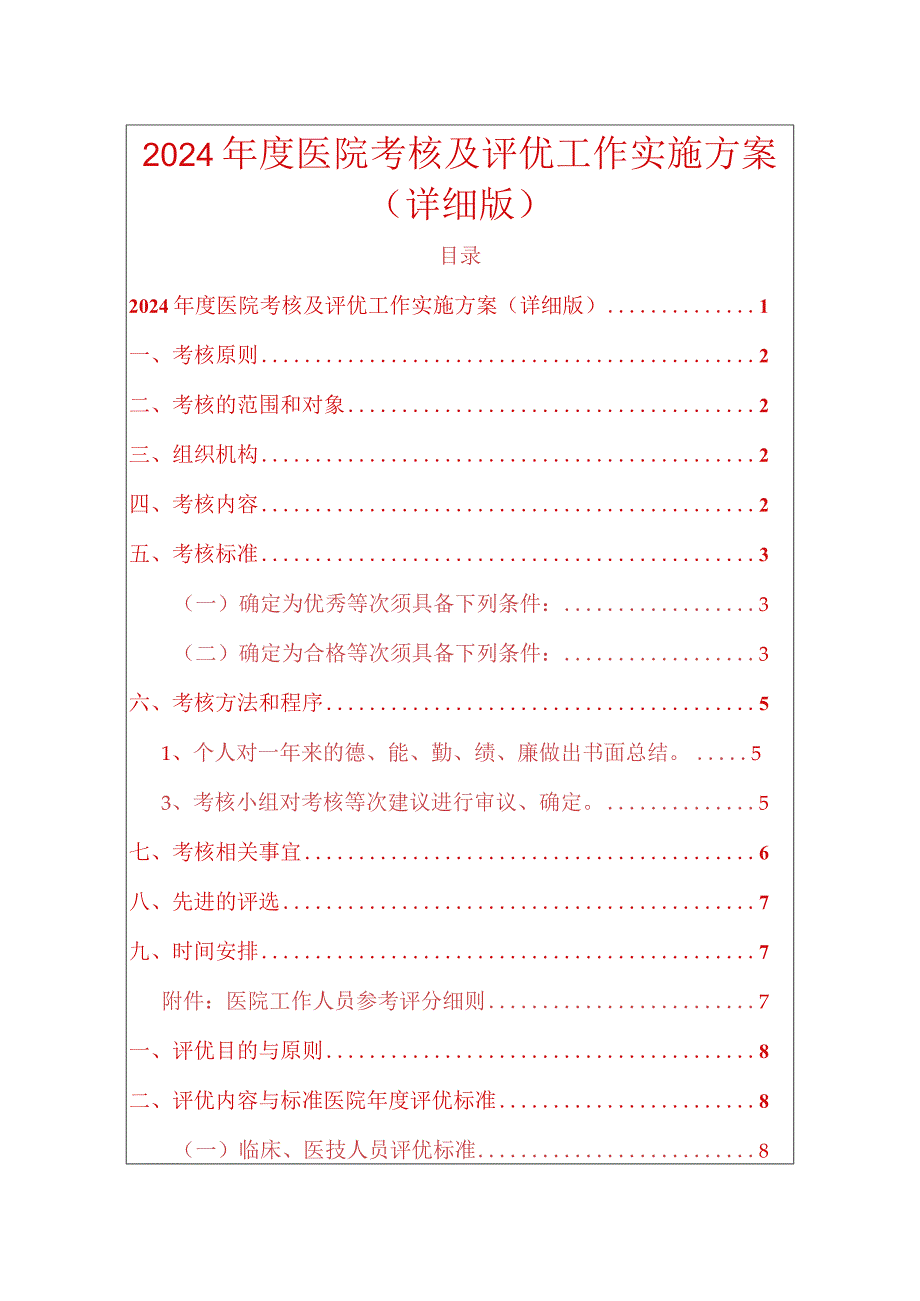 2024年度医院考核及评优工作实施方案.docx_第1页