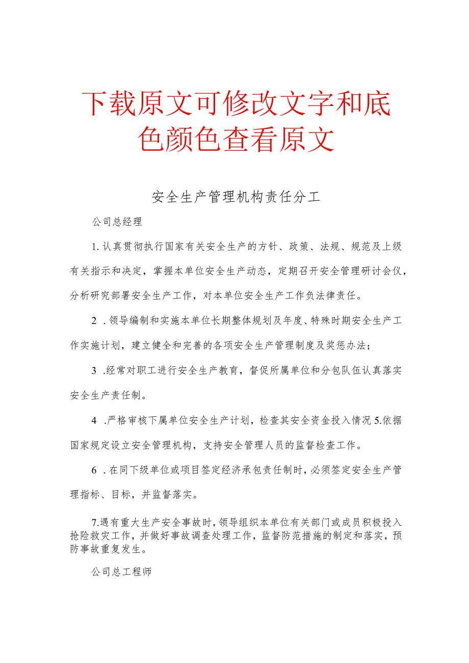 安全生产管理机构责任分工.docx_第1页