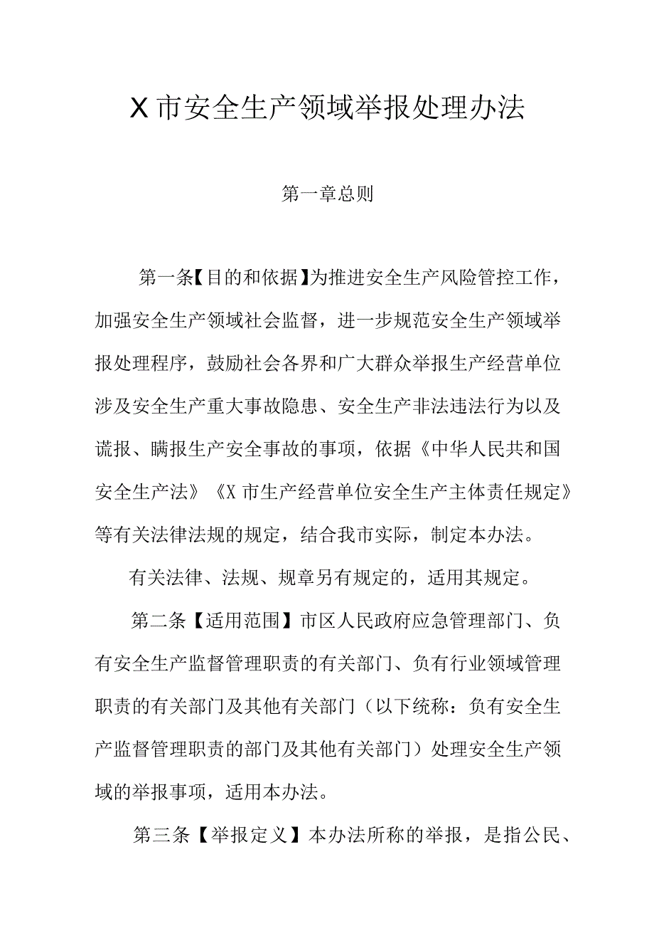 X市安全生产领域举报处理办法.docx_第1页