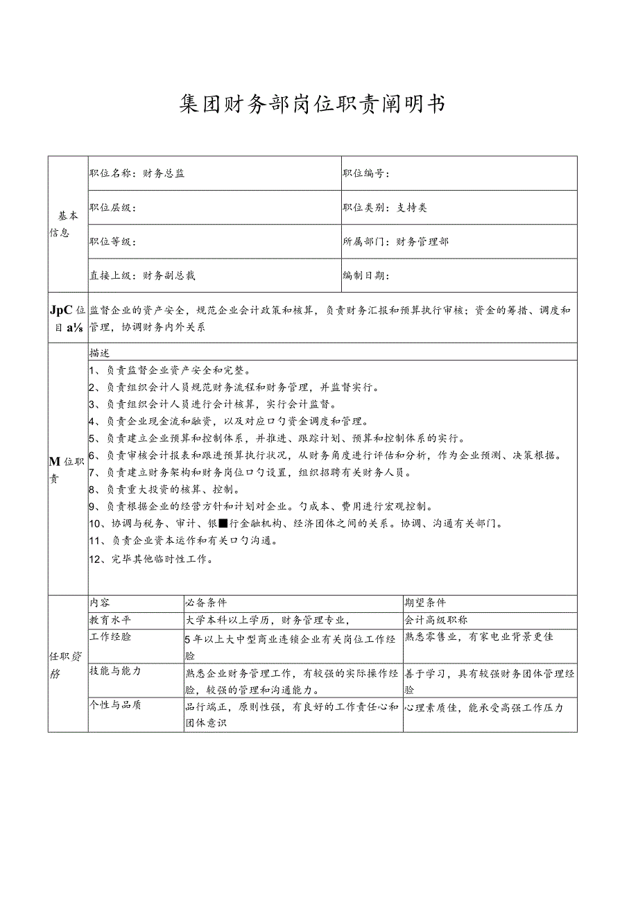 财务部门岗位职责手册.docx_第1页