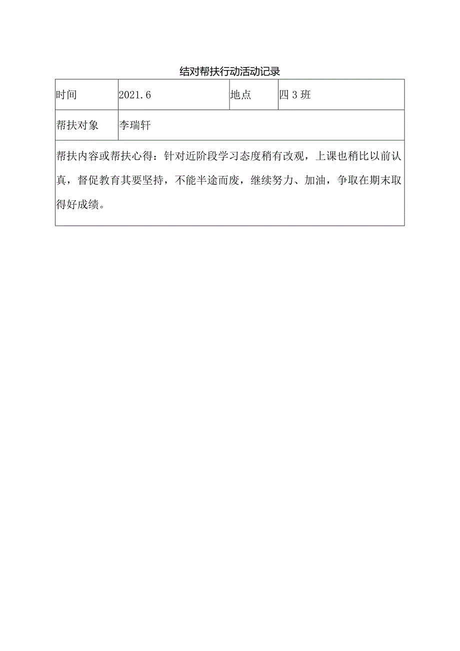 结对帮扶行动活动记录四3班.docx_第1页