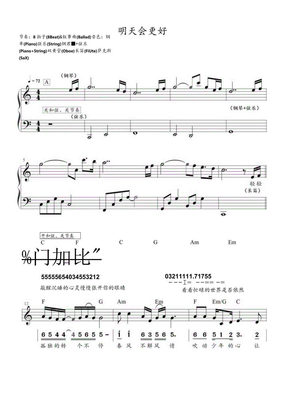 明天会更好（C调电子琴谱）.docx_第1页