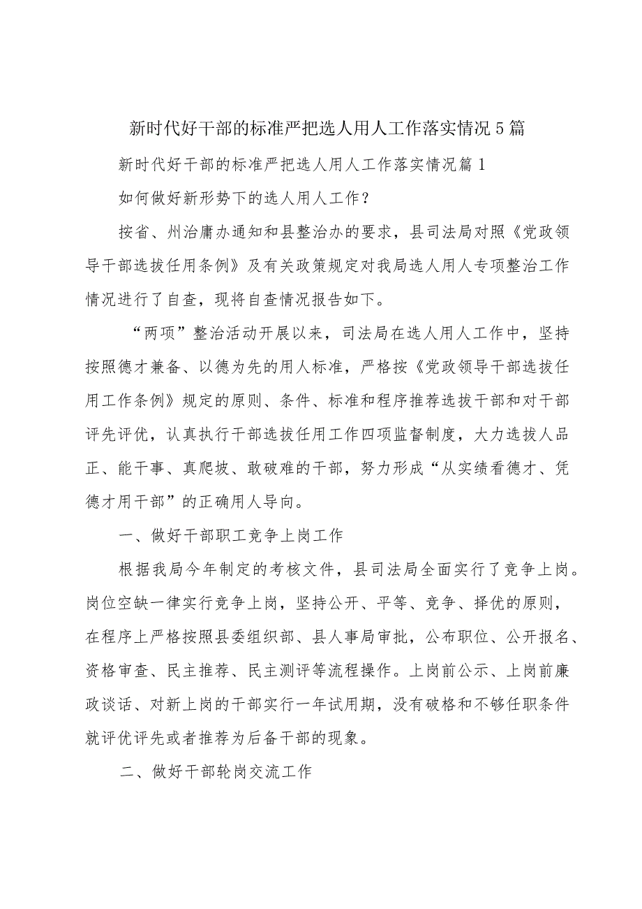 新时代好干部的标准严把选人用人工作落实情况5篇.docx_第1页