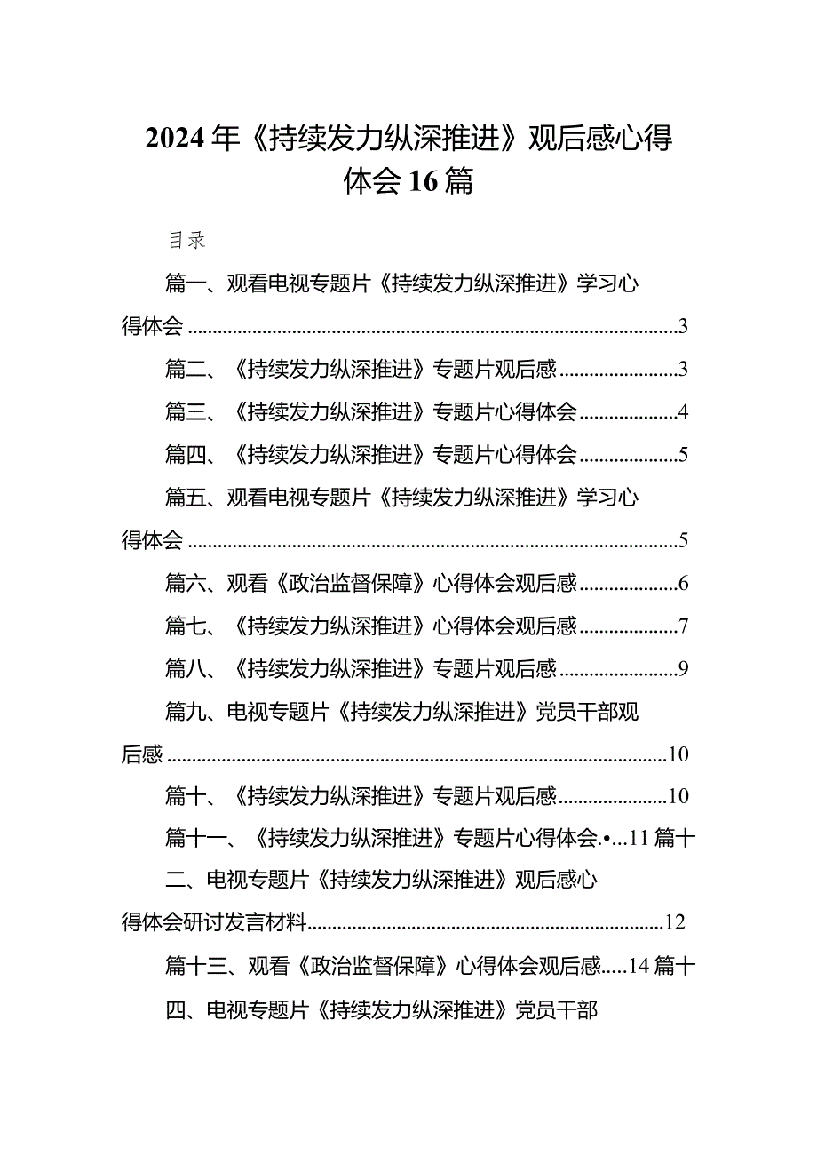 2024年《持续发力 纵深推进》观后感心得体会16篇.docx_第1页