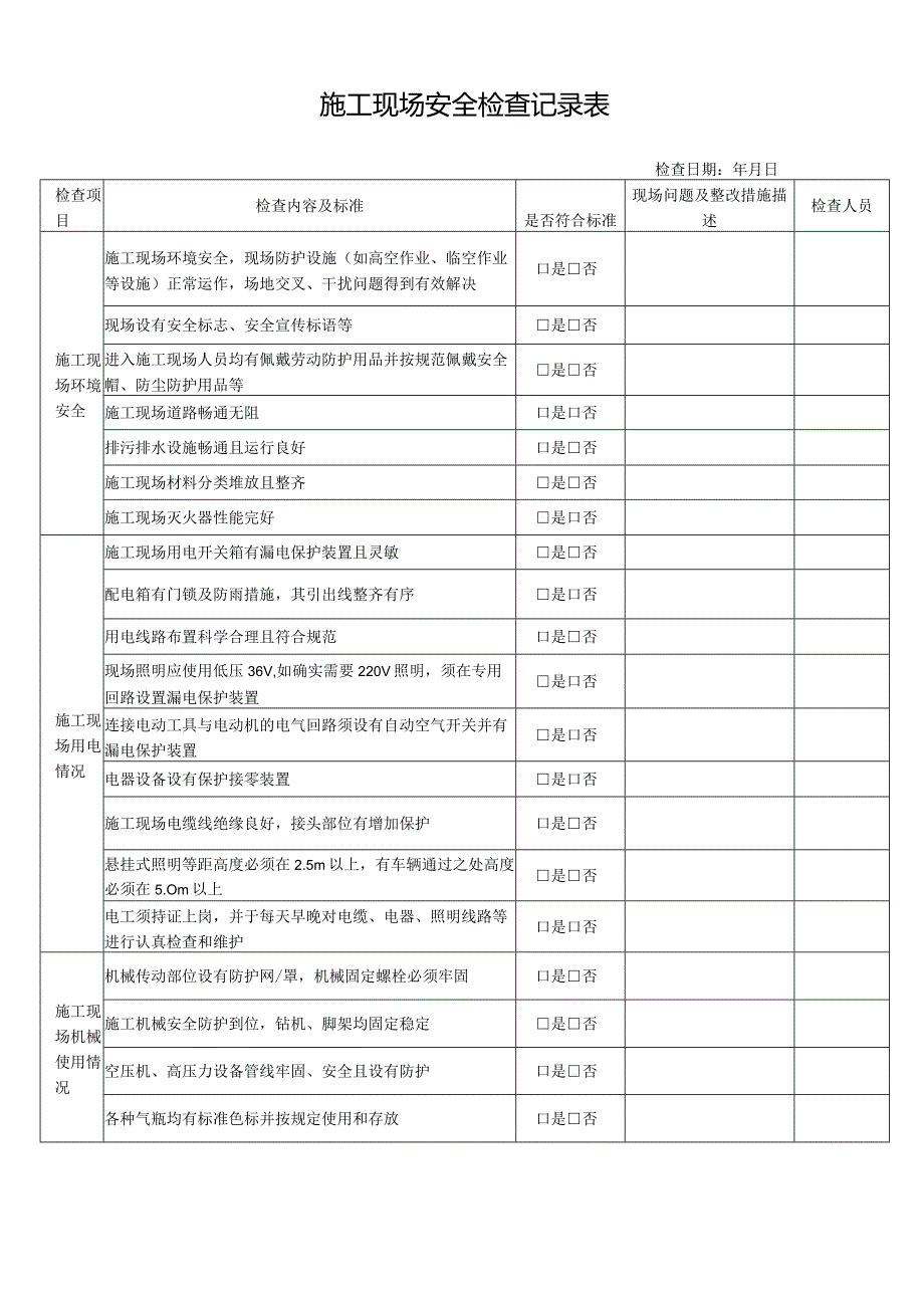 施工现场安全检查记录表.docx_第1页