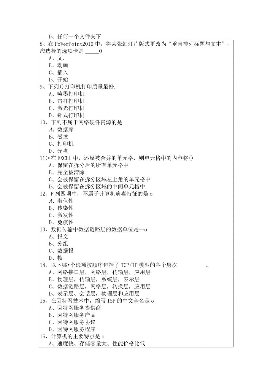 潍坊医学院往年计算机应用基础模拟考试(含六卷).docx_第2页