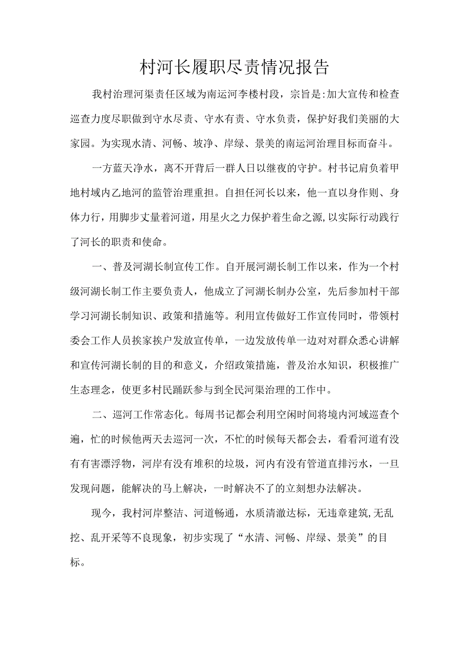 村河长履职尽责情况报告.docx_第1页