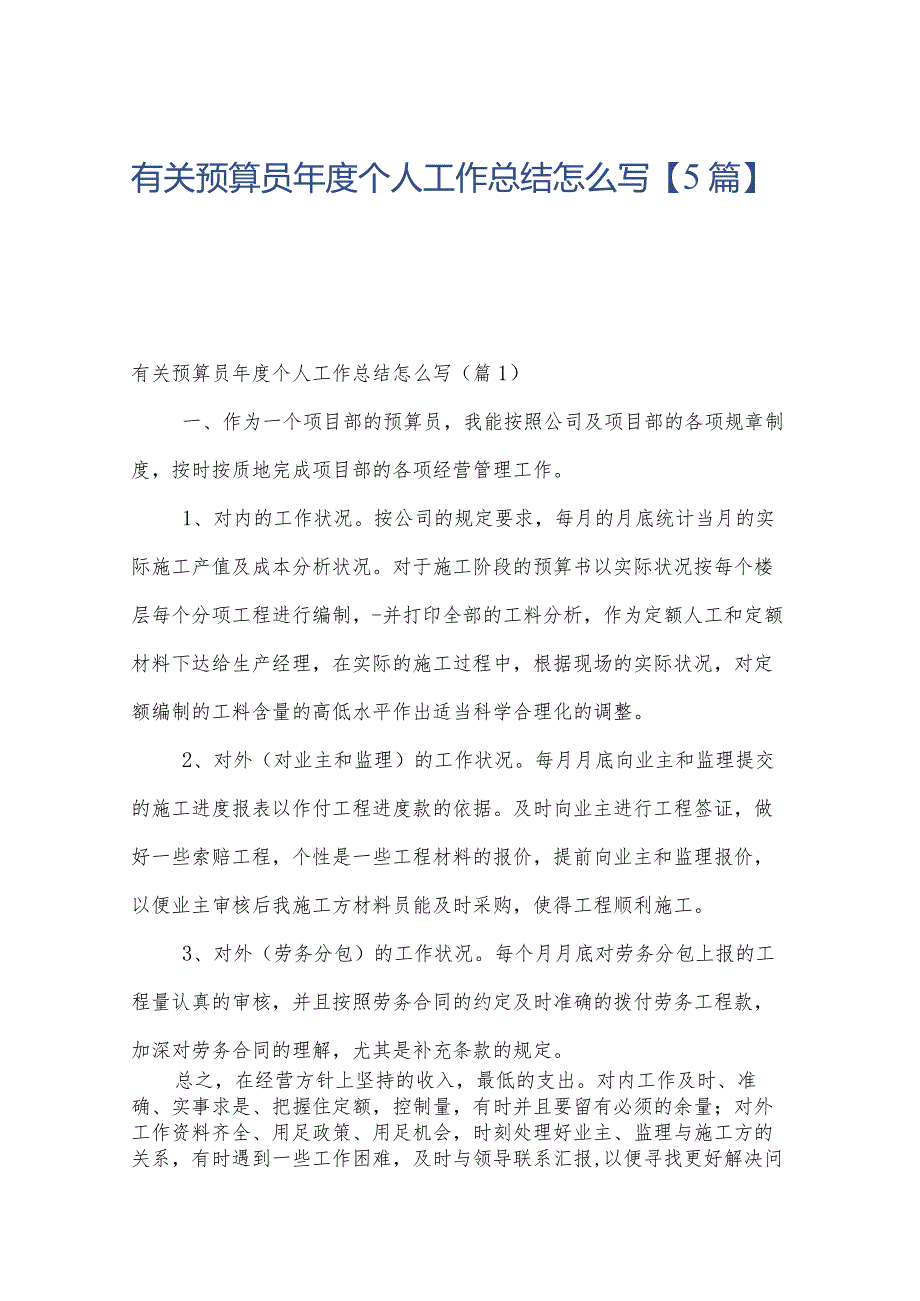 有关预算员年度个人工作总结怎么写【5篇】.docx_第1页