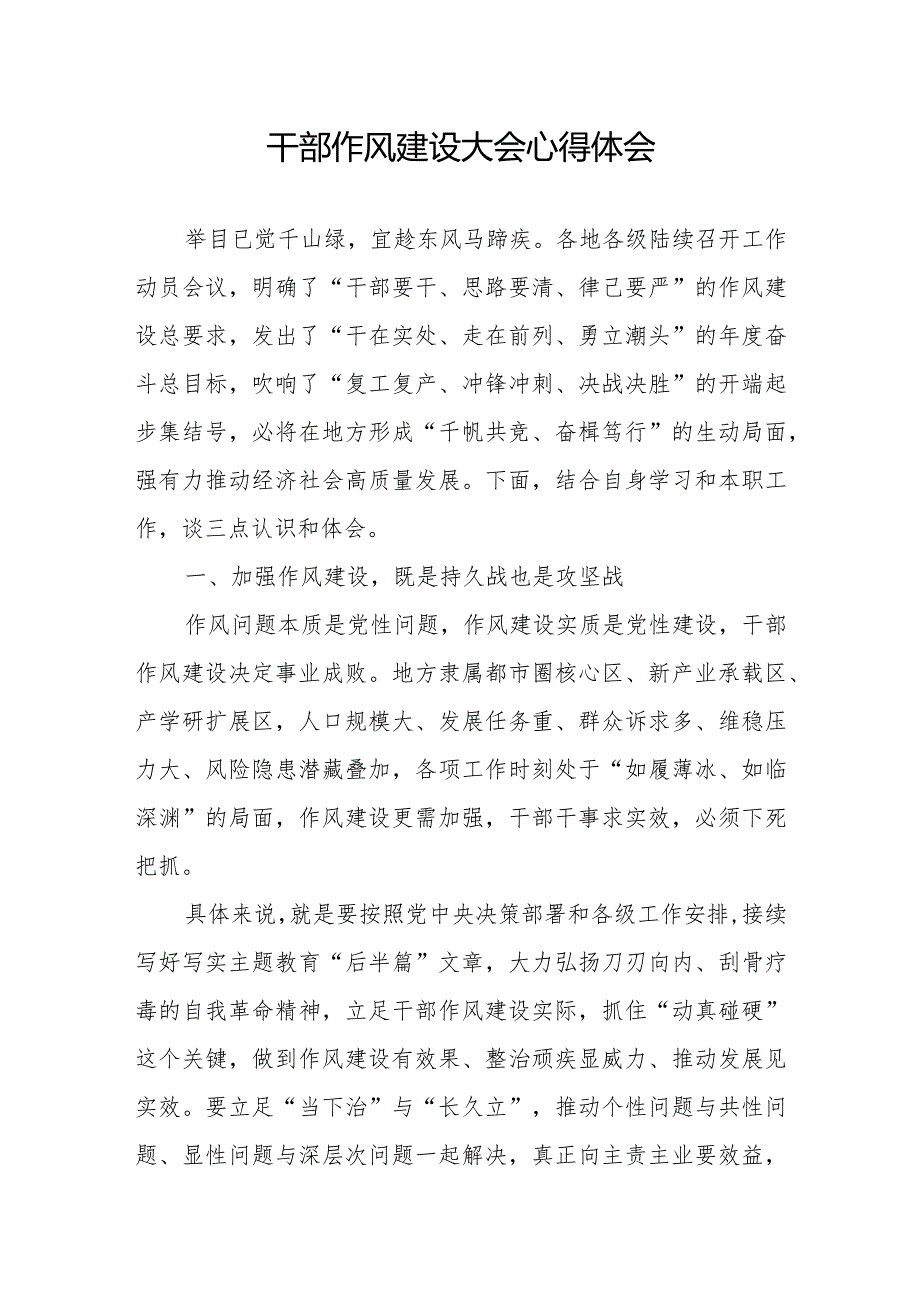 2024年学习干部作风建设大会精神研讨发言材料心得体会3篇.docx_第2页