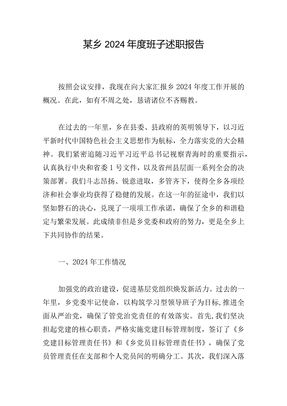 某乡2024年度班子述职报告.docx_第1页