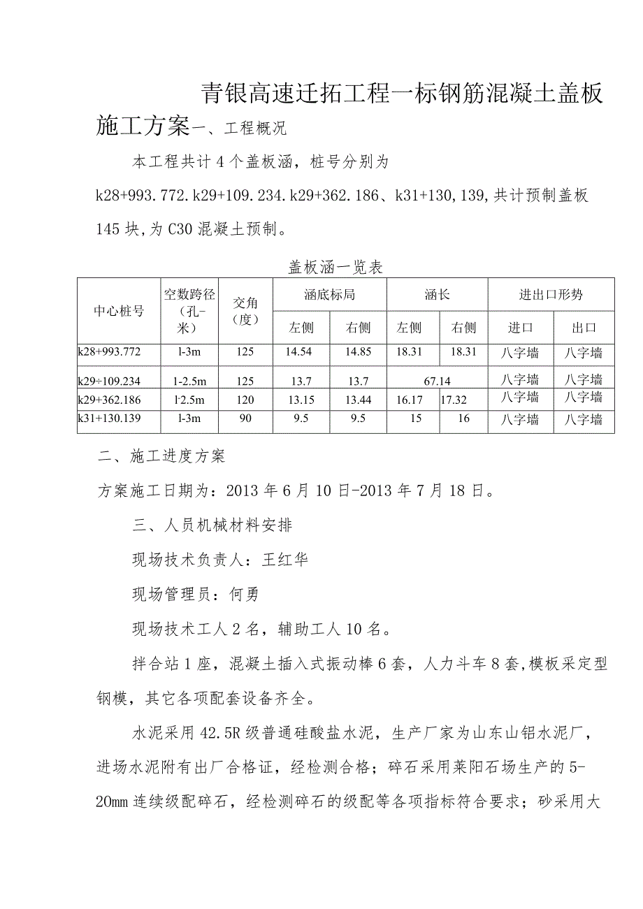 钢筋混凝土盖板施工组织方案.docx_第1页