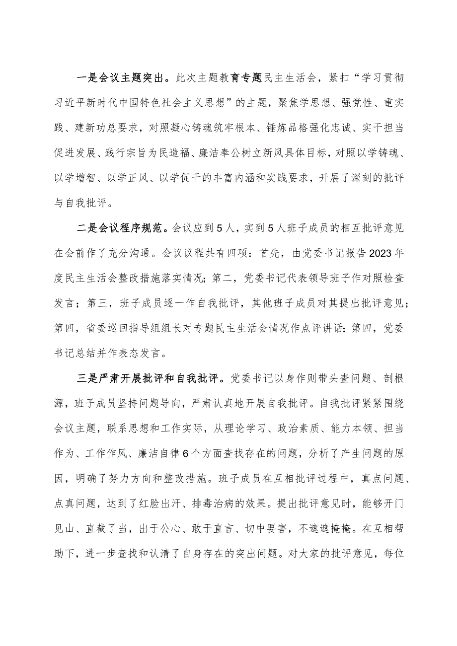 某集团主题教育专题民主生活会召开情况报告.docx_第3页