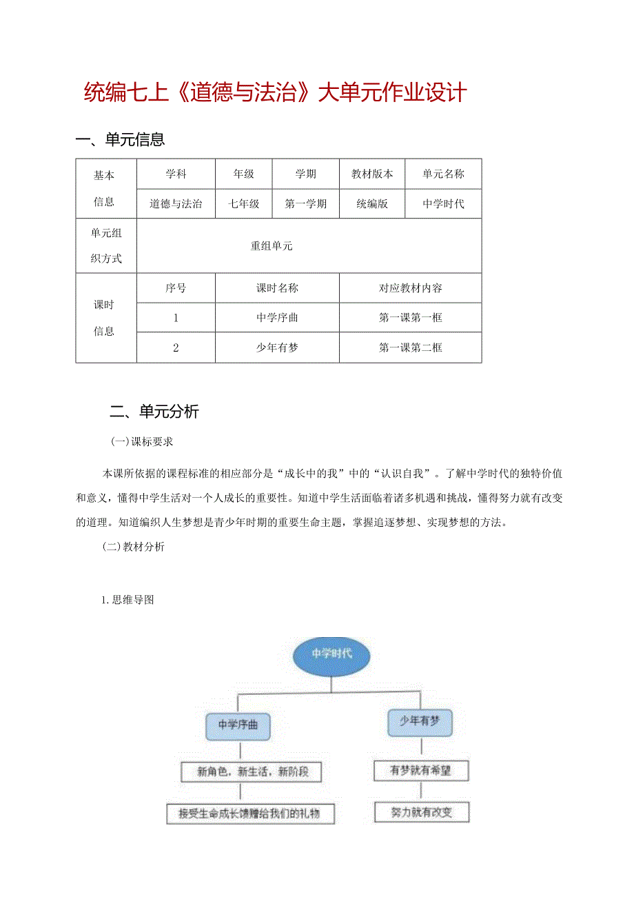 统编七上《道德与法治》大单元作业设计(优质案例14页).docx_第1页