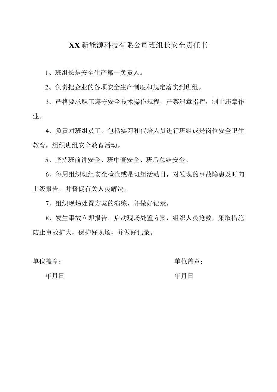 XX新能源科技有限公司班组长安全责任书（2023年）.docx_第1页